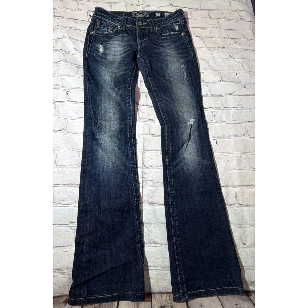MISS ME Women's 27 Boot Cut Dark Wash Bejeweled Western Blue Jeans Denim Pants